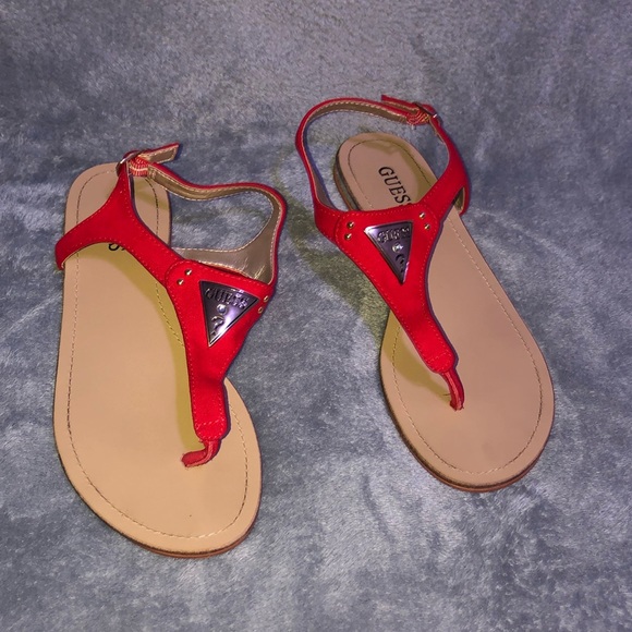 red guess sandals